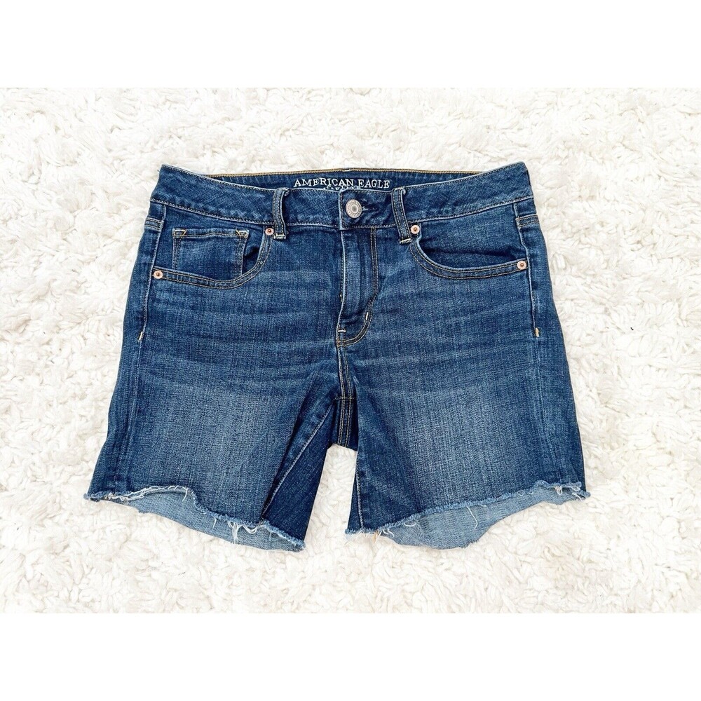 American Eagle Cutoff Super Stretch Midi Shorts Sz 12 Dark Wash